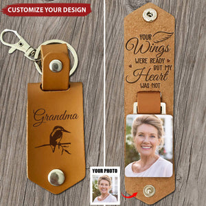 Your Wings Were Ready - Personalized Leather Photo Keychain