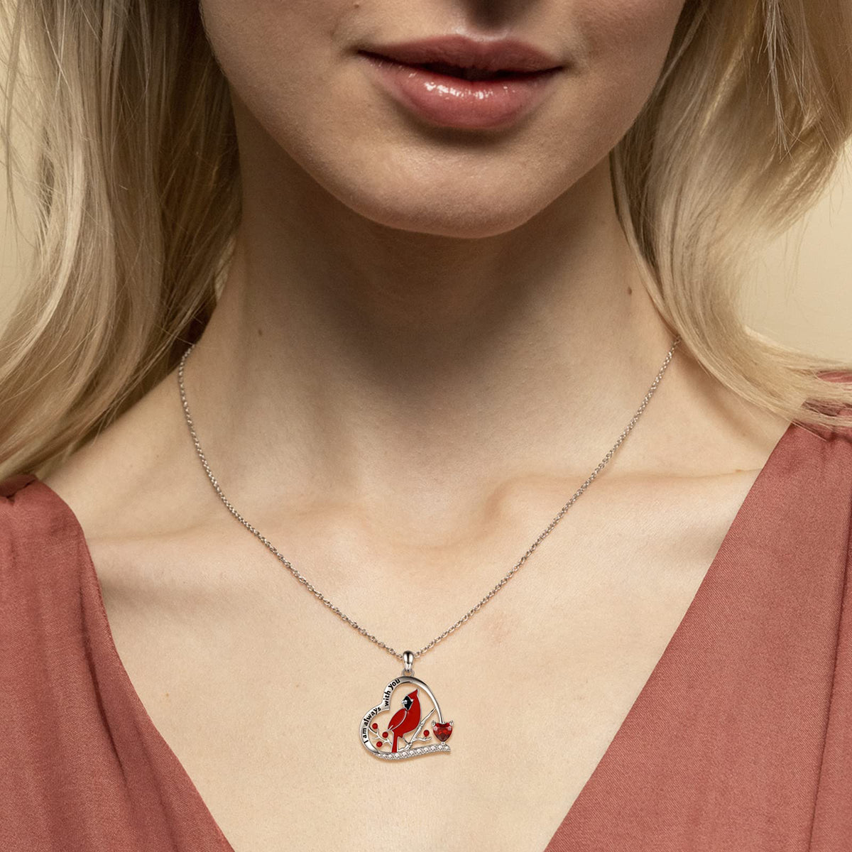 Red Cardinal I am Always With You Memorial  Necklace
