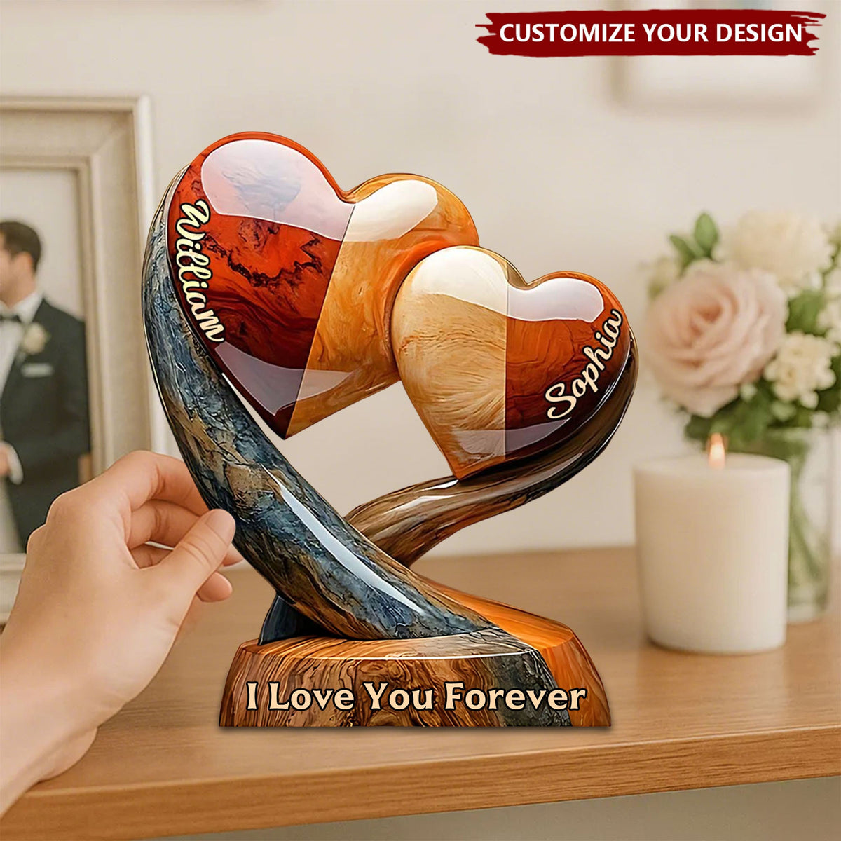 Together Forever - Personalized Two Heart Couple Plaque