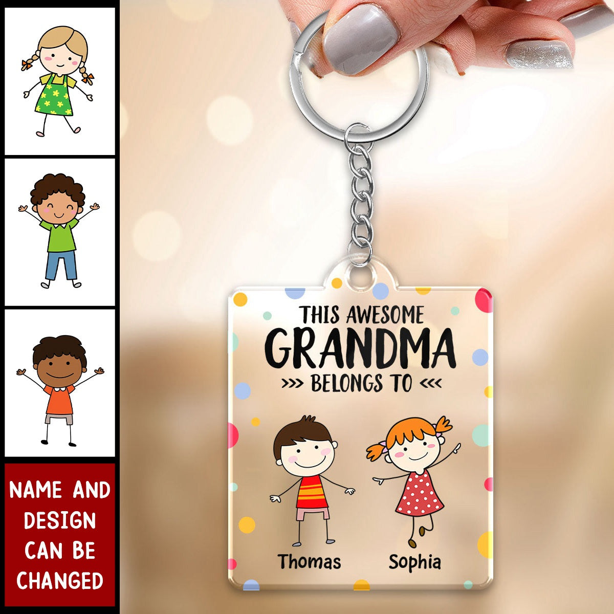 This Grandma Mom Belongs To Stick Kids Colorful Dot Personalized Acrylic Keychain