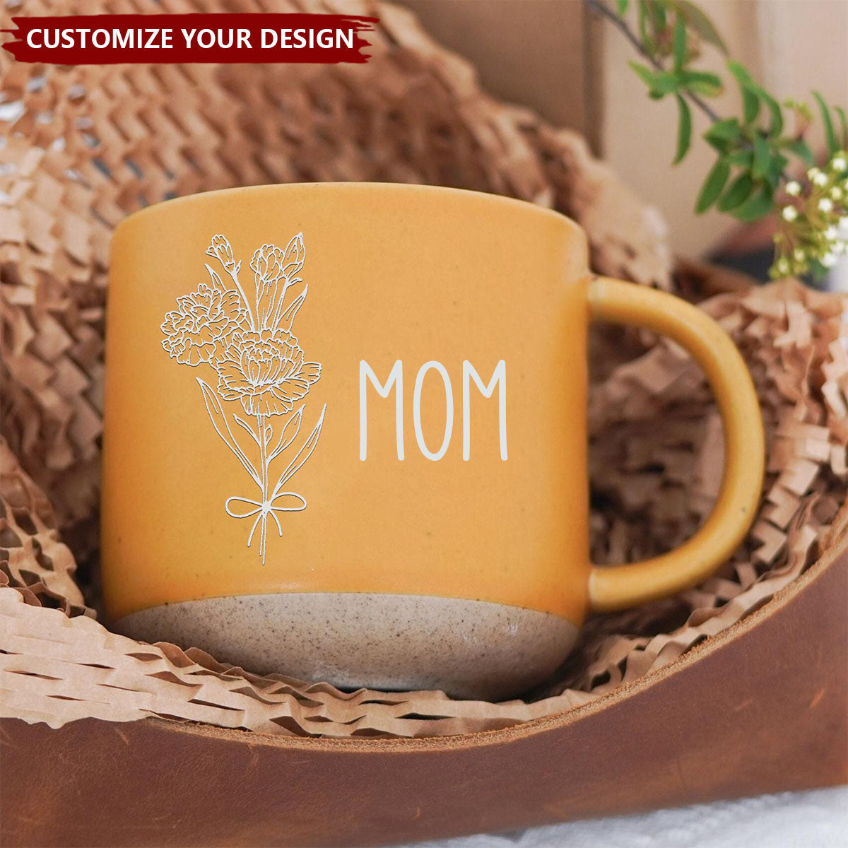Personalized Pottery Mug With Birth Flower, Gift For Mom