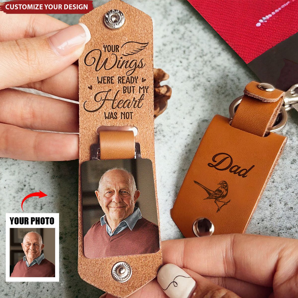 Your Wings Were Ready - Personalized Leather Photo Keychain