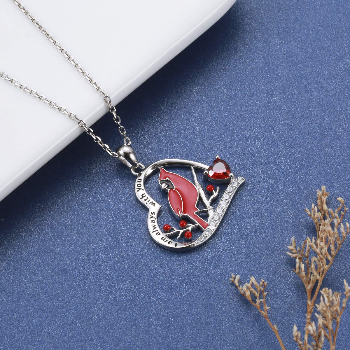 Red Cardinal I am Always With You Memorial  Necklace
