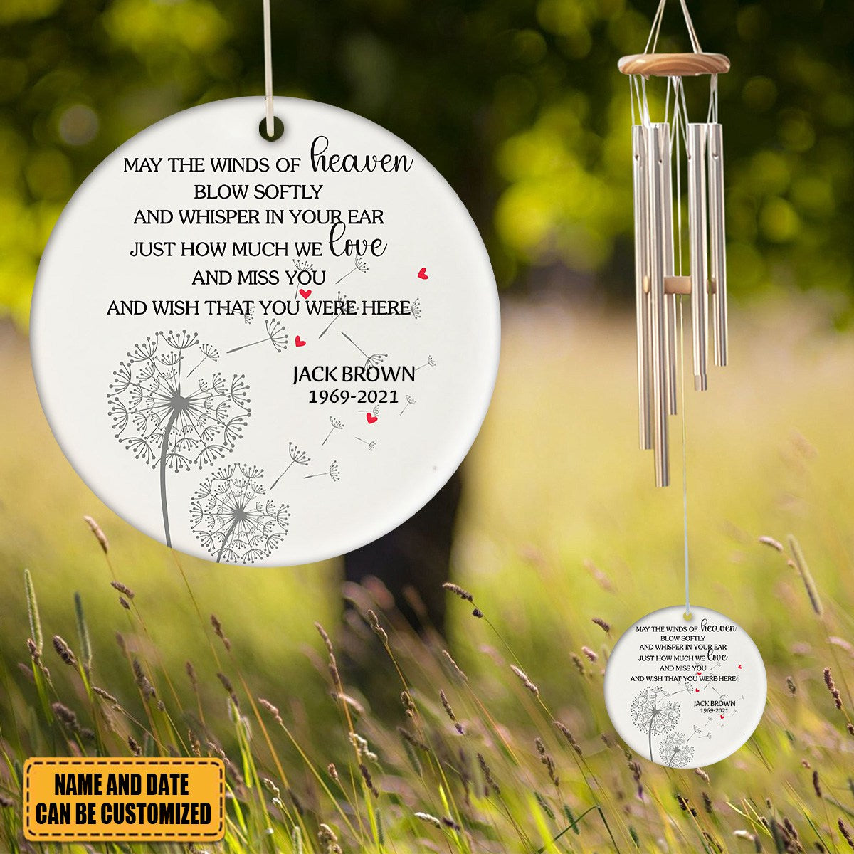 May the Winds of Heaven Blow Softly - Personalized Memorial Wind Chimes