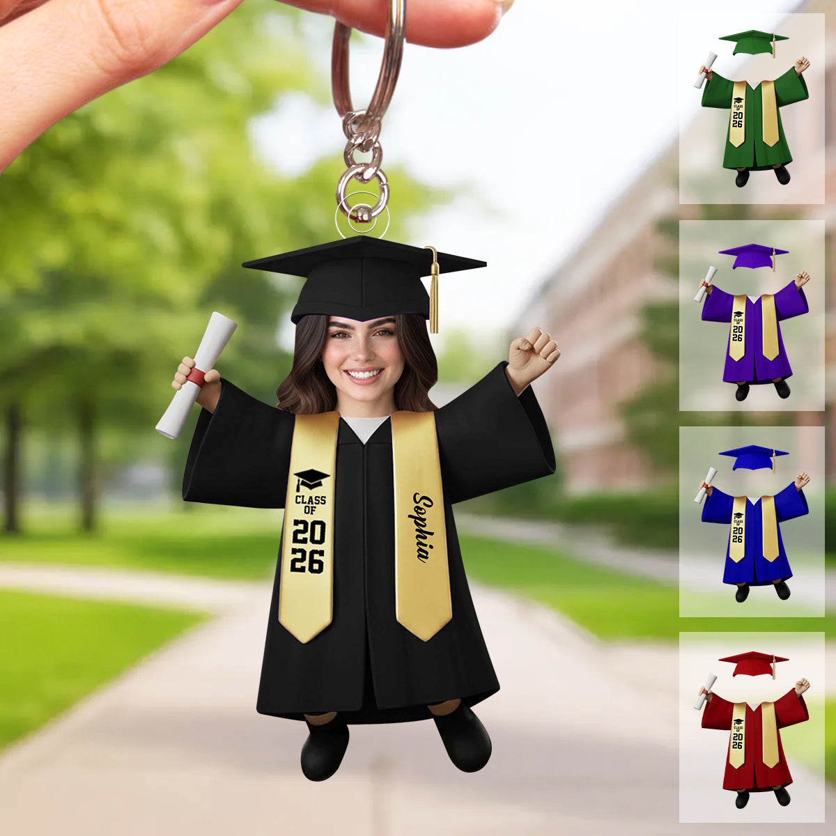 Personalized Graduate Keychian With Photo, Custom Face Graduation Bauble