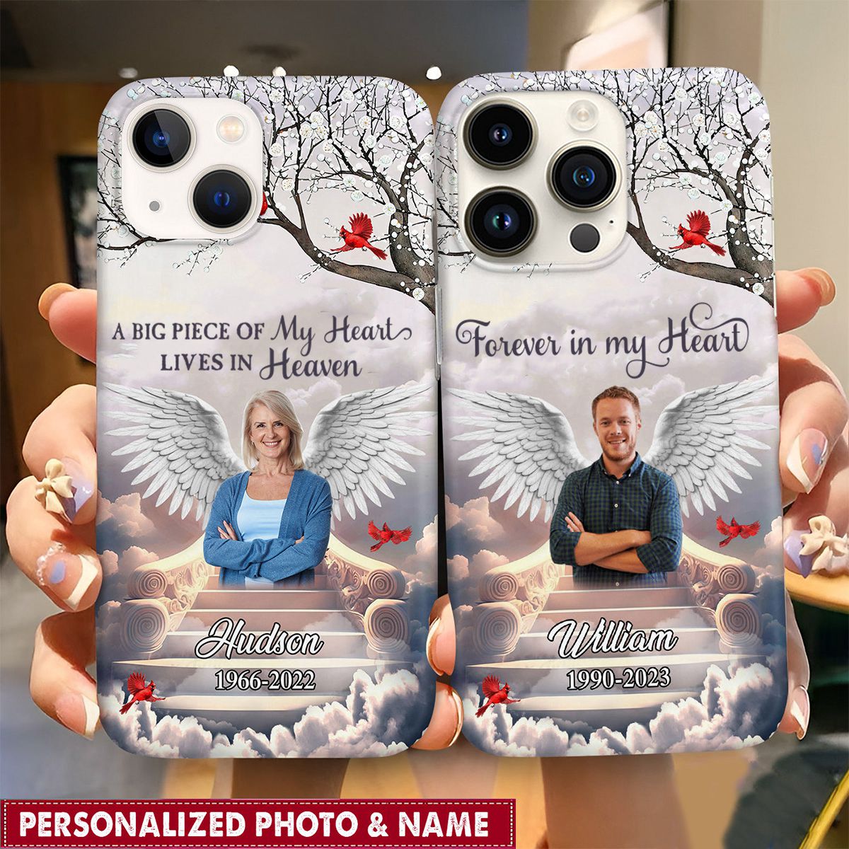 Memorial Upload Photo Wings, In Loving Memory In Heaven Personalized Phone