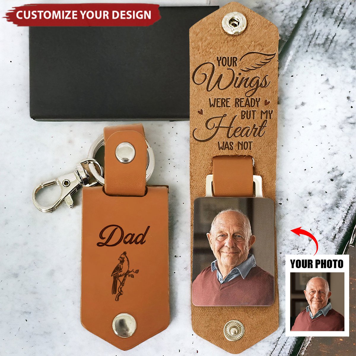 Your Wings Were Ready - Personalized Leather Photo Keychain