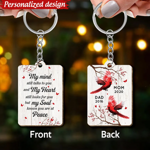 Cardinal My Mind Still Talks To You Personalized Wooden Keychain