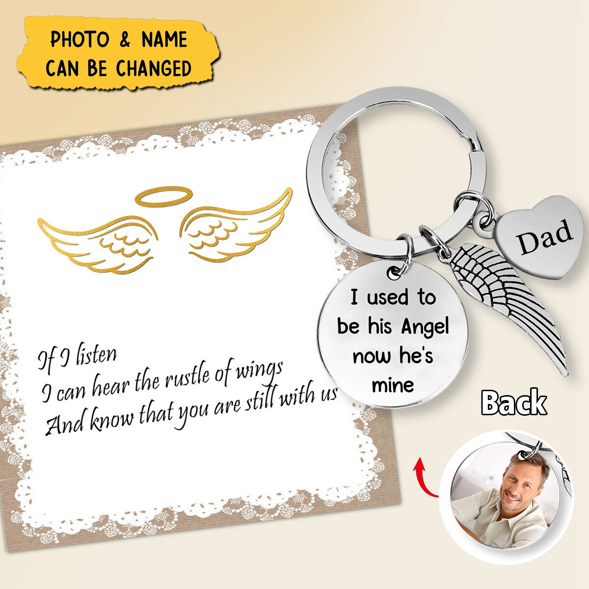I Used To Be His Angel Now He Is Mine Personalized Stainless Steel Keychain