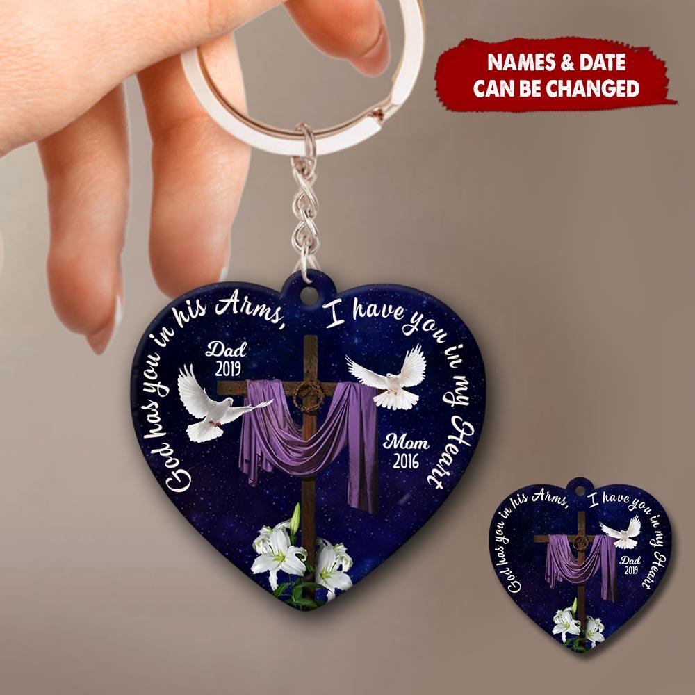 Memorial Gift, God Has You In His Arms, I Have You In My Heart Personalized Keychain