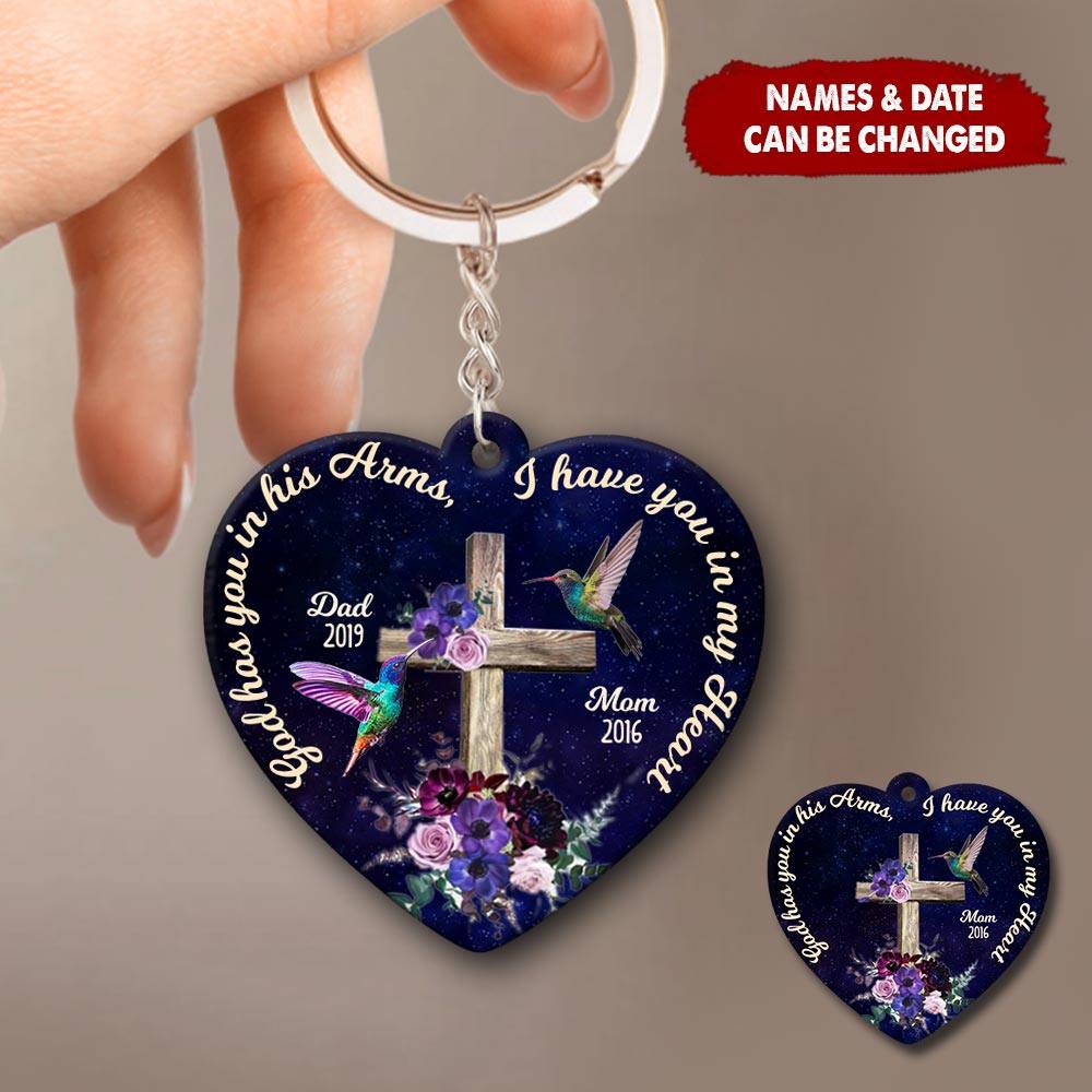 Memorial Gift, God Has You In His Arms, I Have You In My Heart Personalized Keychain