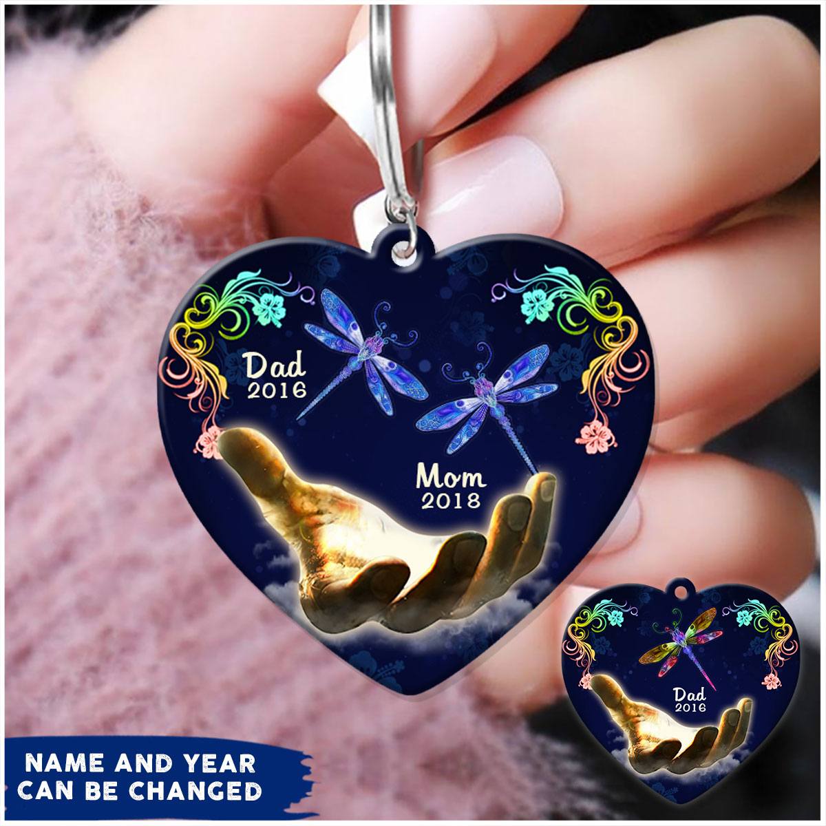 Memorial Dad & Mom Custom Name & The Year Dragonfly Acrylic Keychain