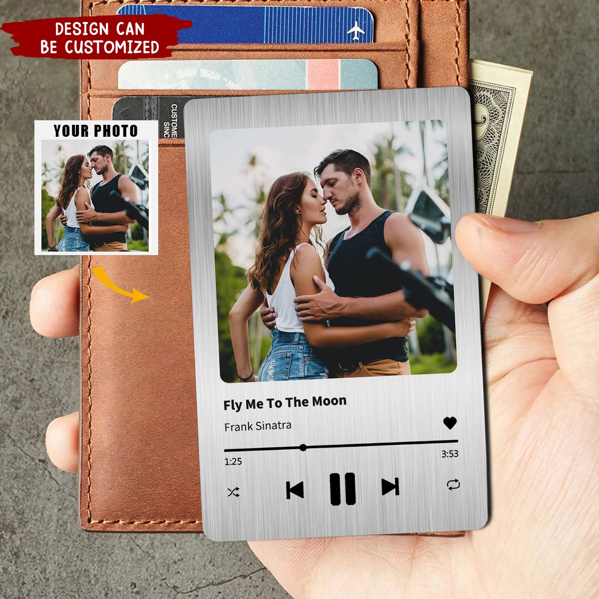 Custom Favorite Song Personalized Aluminum Photo Wallet Card