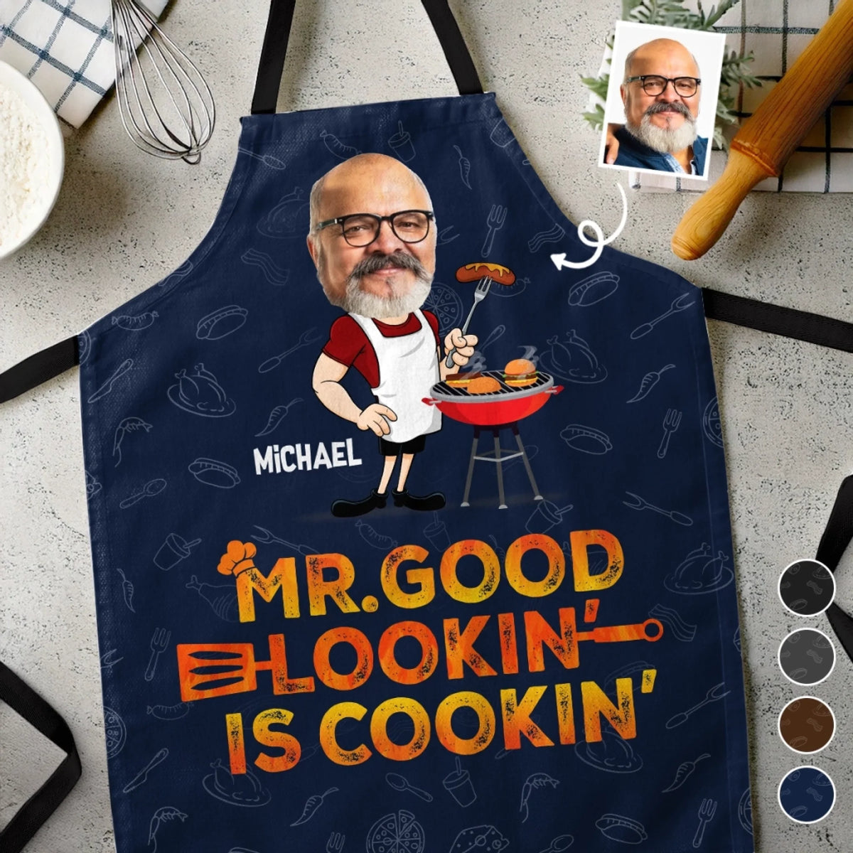 Custom Photo Mr. Good Looking Is Cooking - Family Personalized Custom Apron