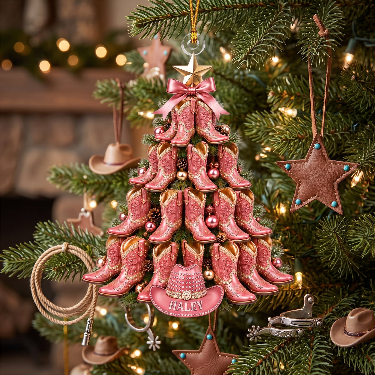 Custom Name Cowboy Christmas Ornament, Personalized Western Tree Decoration