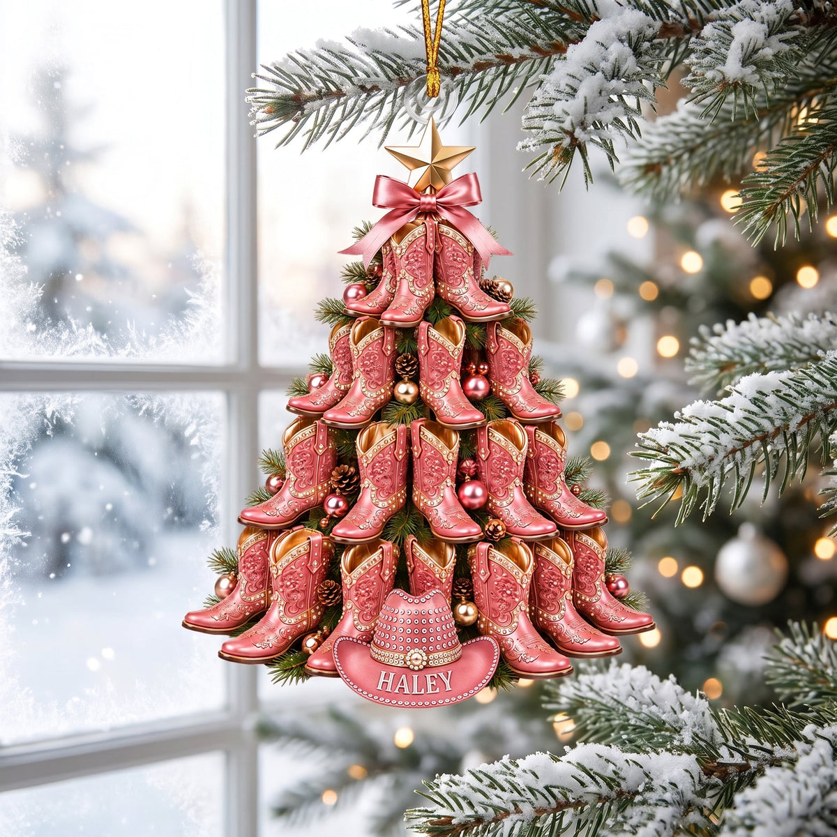 Custom Name Cowboy Christmas Ornament, Personalized Western Tree Decoration