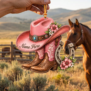 Personalized Name Cowgirl Hat Boots Christmas 2026 Ornament, Western Girl Gift