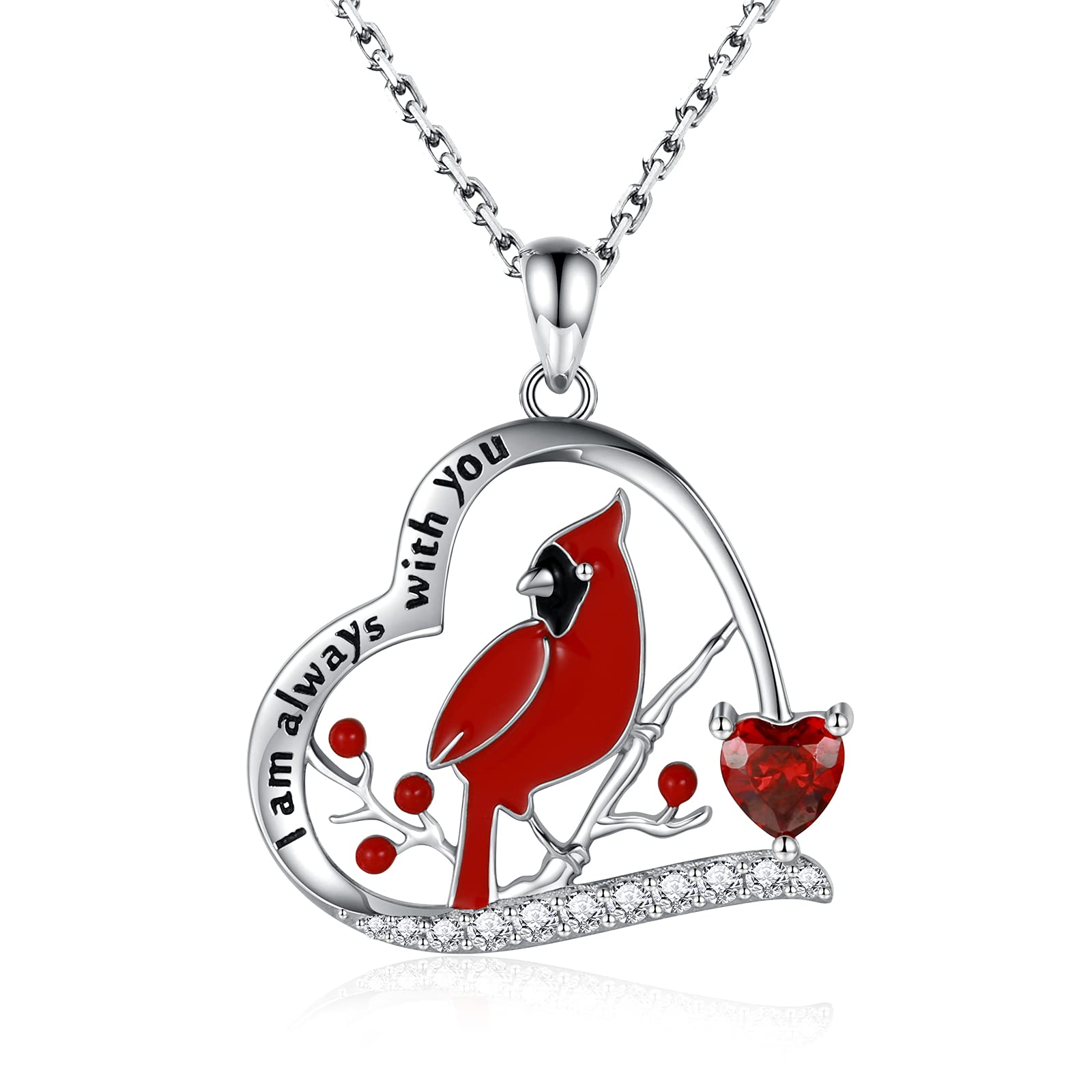 Red Cardinal I am Always With You Memorial  Necklace