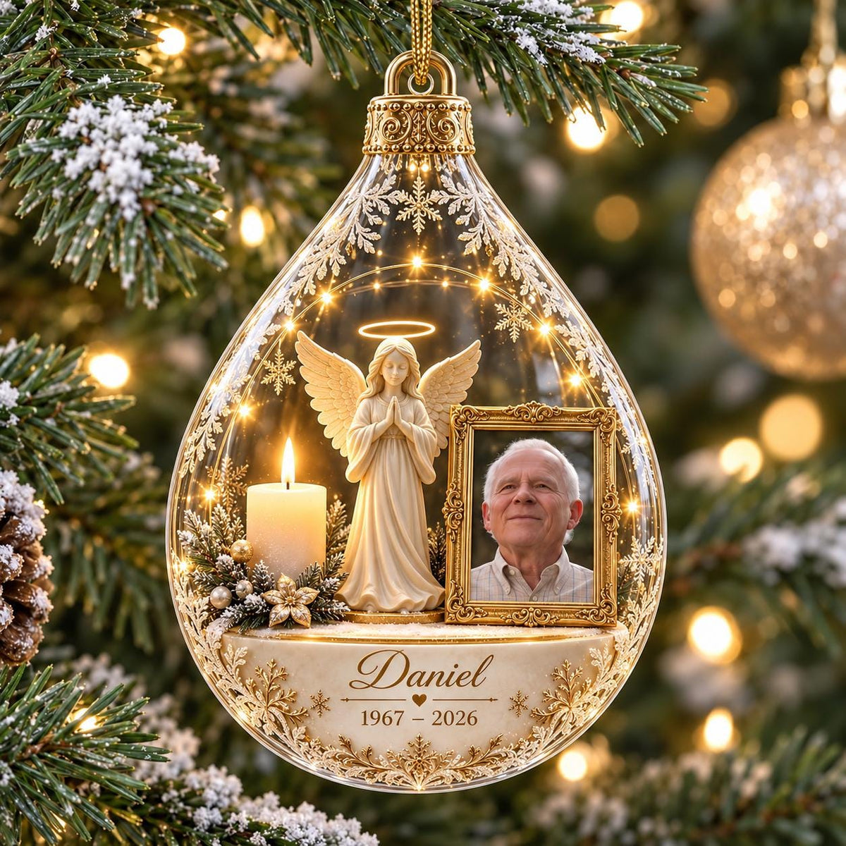 Personalized Memorial Angel Ornament, Custom Photo In Loving Memory Keepsake