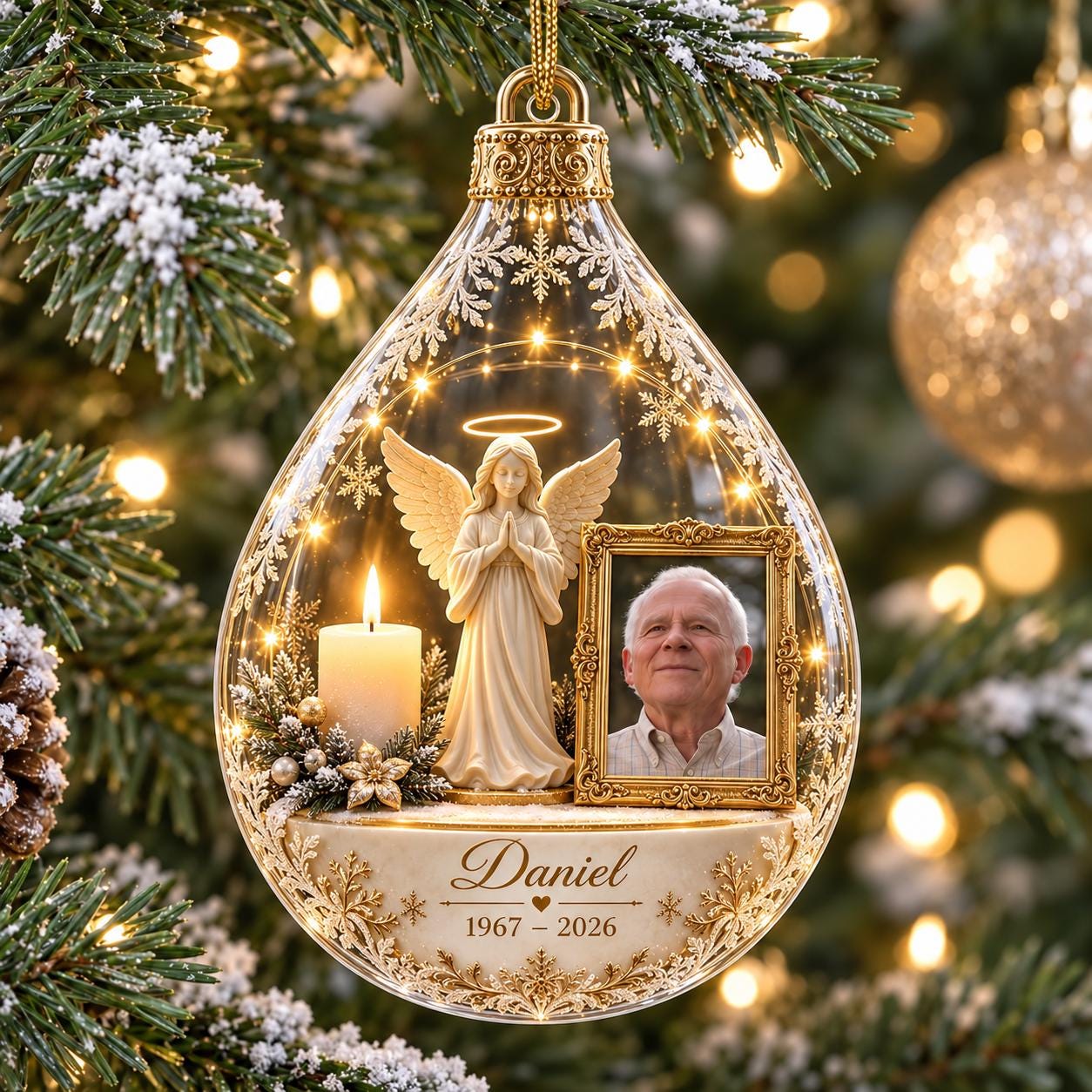 Personalized Memorial Angel Ornament, Custom Photo In Loving Memory Keepsake