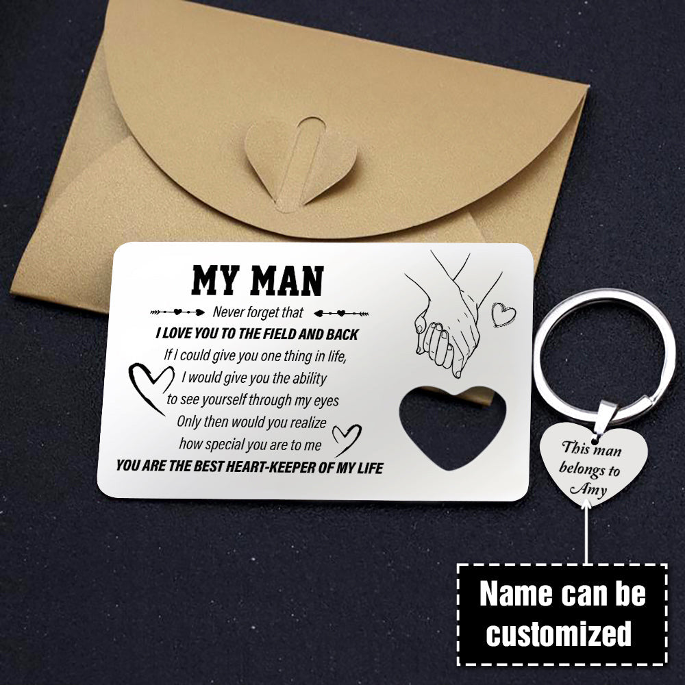 Personalized Wallet Card Insert And Heart Keychain Set - To My Man - You Are My Life