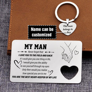 Personalized Wallet Card Insert And Heart Keychain Set - To My Man - You Are My Life