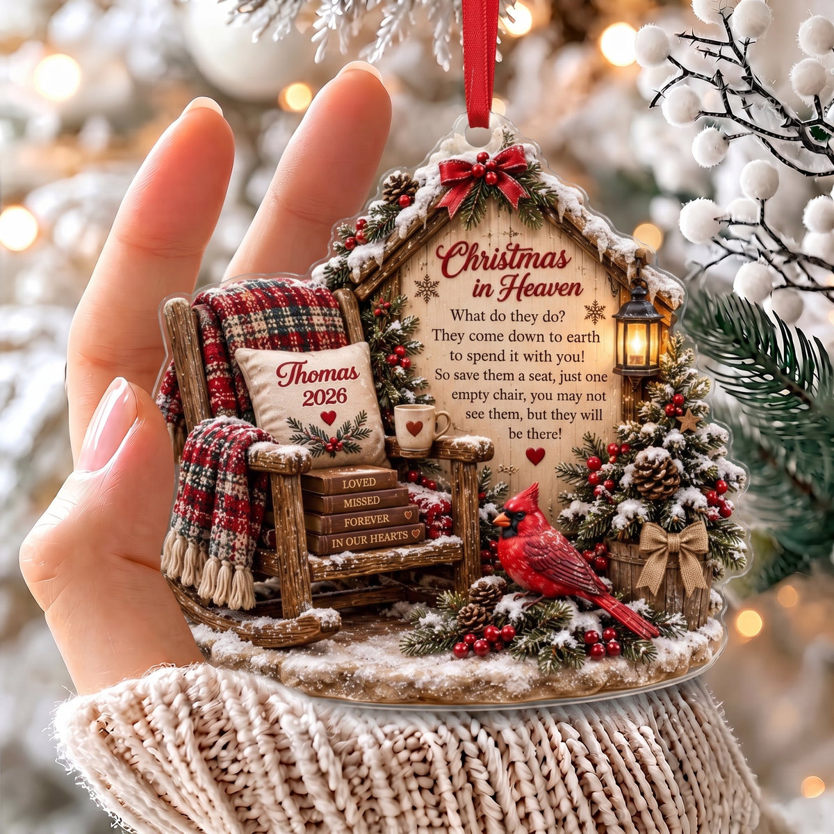 Personalized Christmas In Heaven Cardinal Memorial Ornament