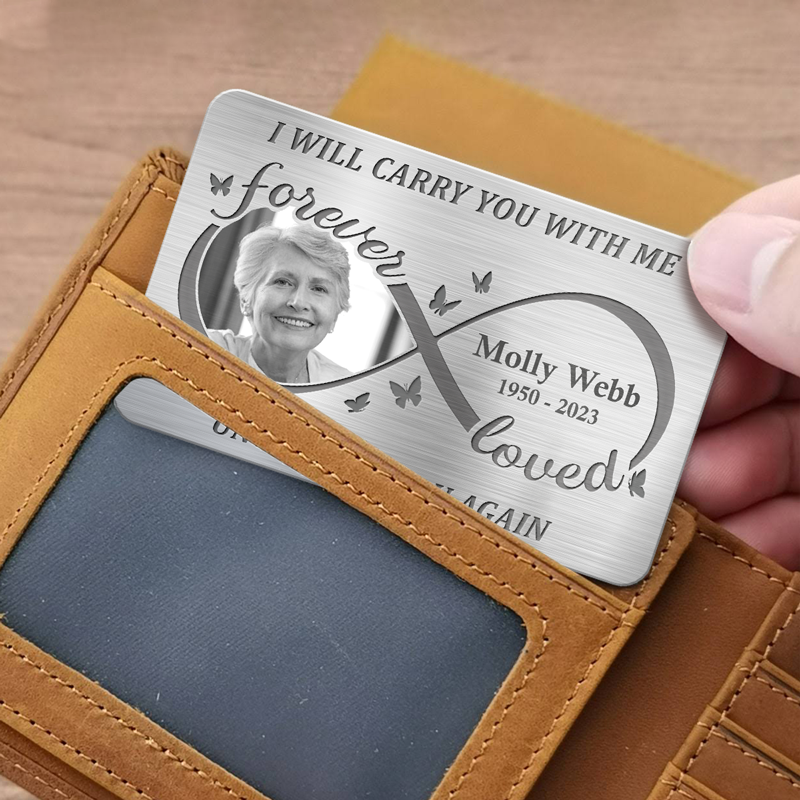 Custom Photo Always On My Mind Forever In My Heart - Memorial Personalized Custom Aluminum Wallet Card