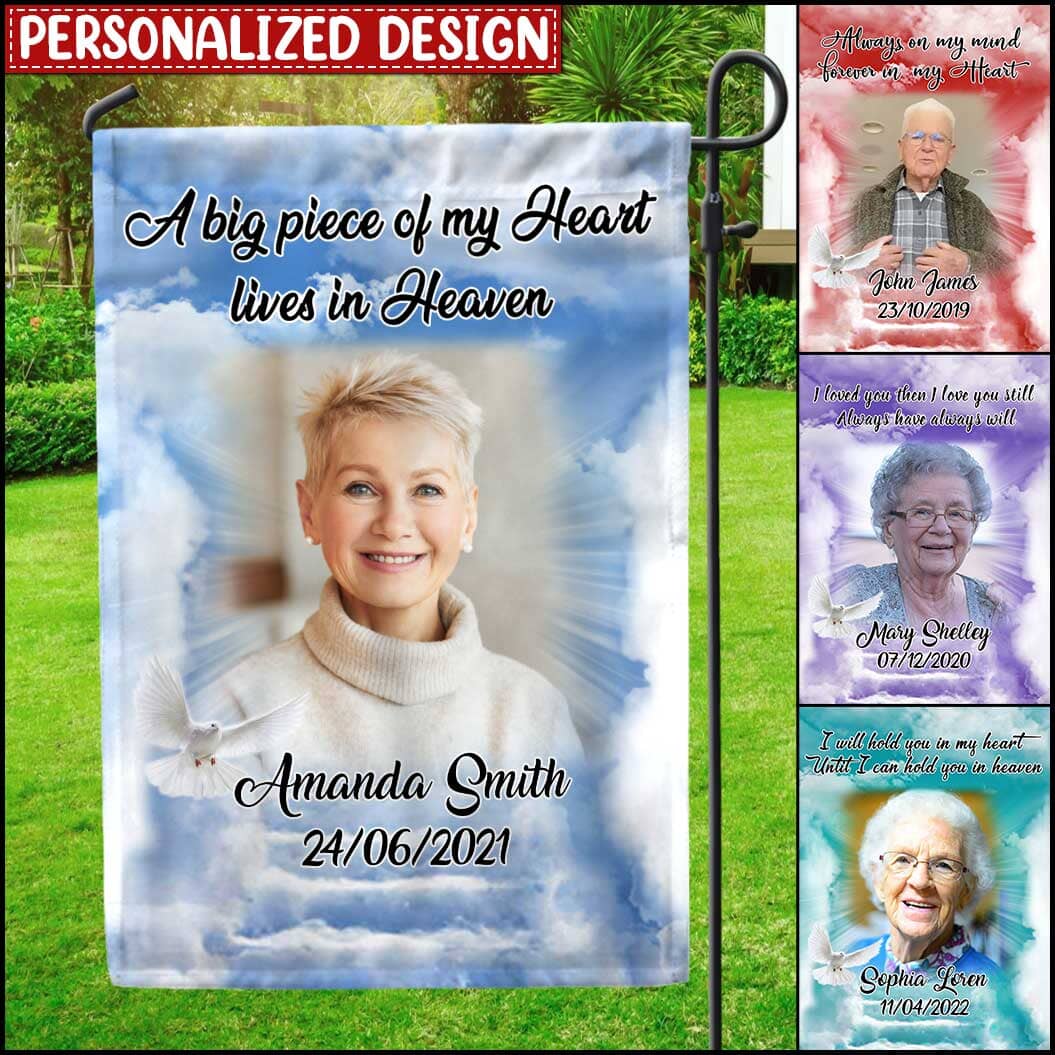 Memorial Upload Photo Gift, A Big Piece Of My Heart Lives In Heaven Personalized Flag
