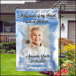 Memorial Upload Photo Gift, A Big Piece Of My Heart Lives In Heaven Personalized Flag