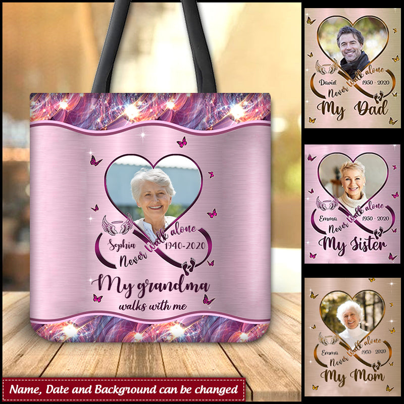 Personalized Infinity Memorial Never Walk Alone My Mom Walks With Me Tote Bag