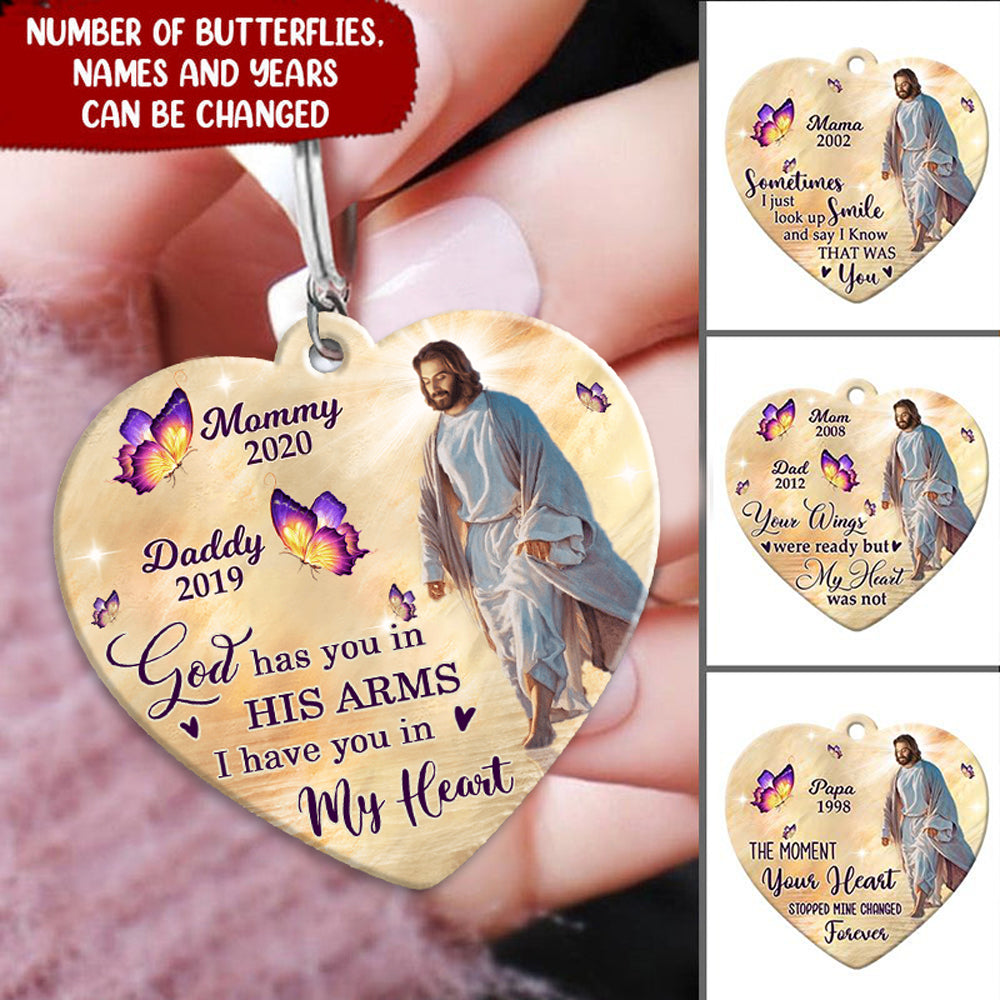 God Has You In His Arms Jesus Butterfly Memorial Gift Personalized Keychain