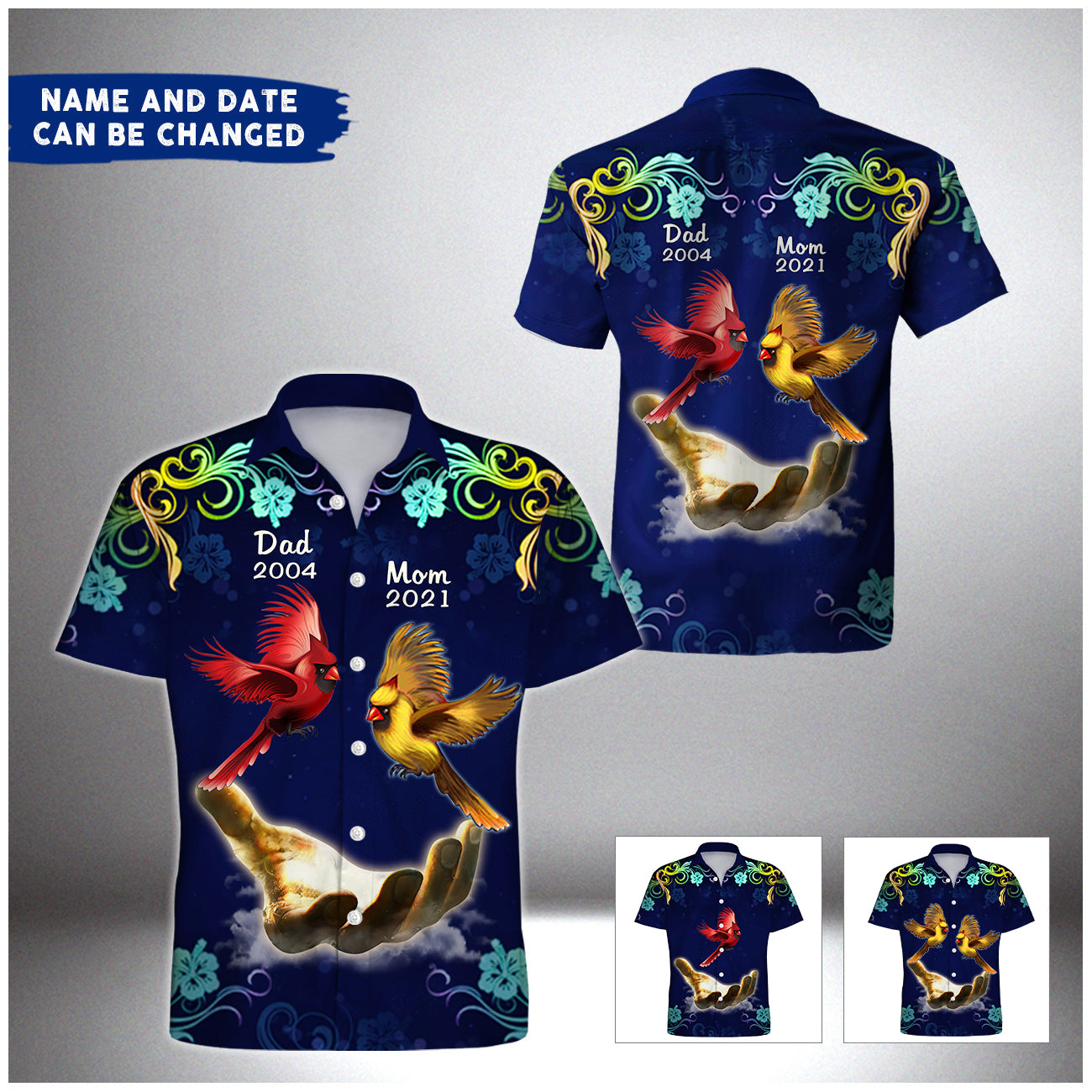 Memorial Dad & Mom Cardinal Custom Name & The Year Personalized Hawaii Shirt