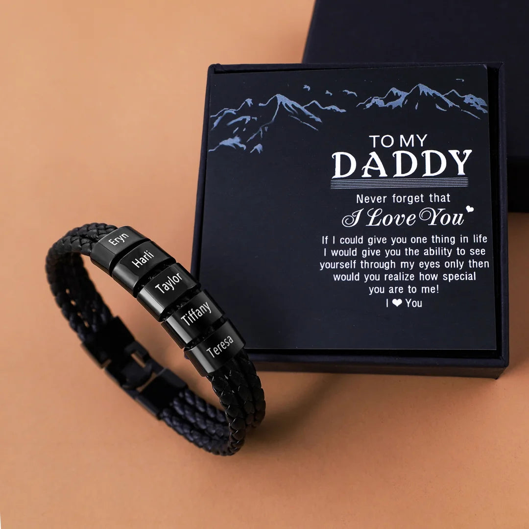 Personalized Braided Leather Bracelet Engraved Names Men's Bracelet Gifts For Him