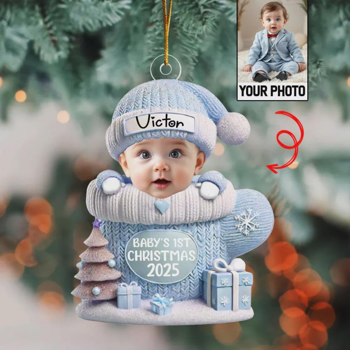 Custom Photo Baby Ornament - Personalized First Christmas Ornament