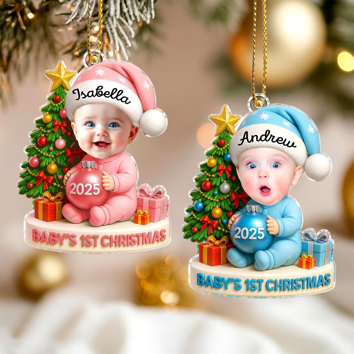 Personalized Baby's First Christmas Ornament, Custom Baby Face Ornament