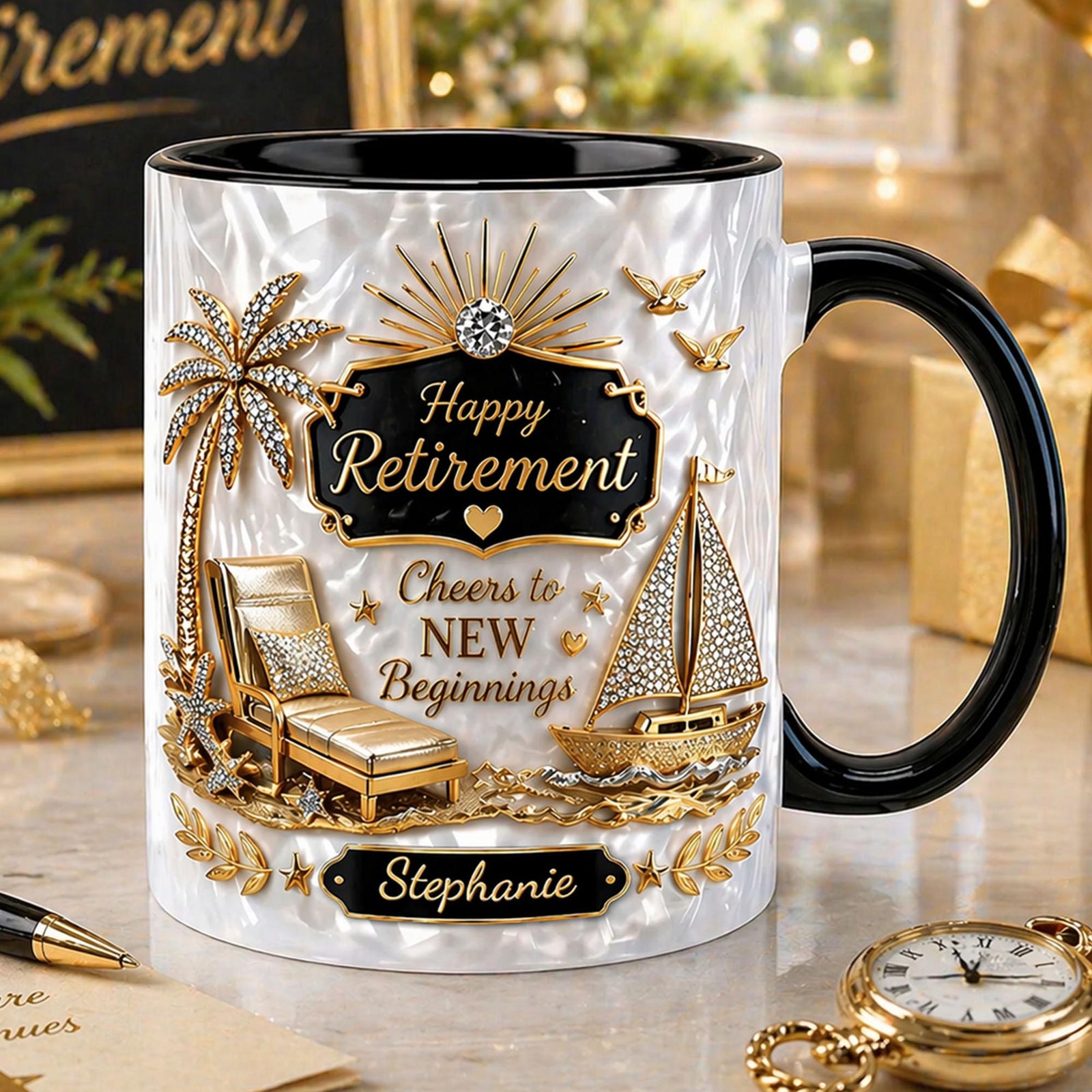 Personalized Happy Retirement New Beginnings 3D Effect Mug