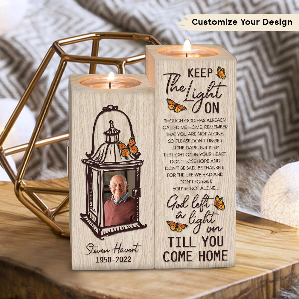 Keep The Light On - Personalized Wood Candle Holder