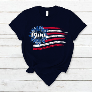 Personalized Grandma with Grandkids Sunflower American Flag T-Shirt