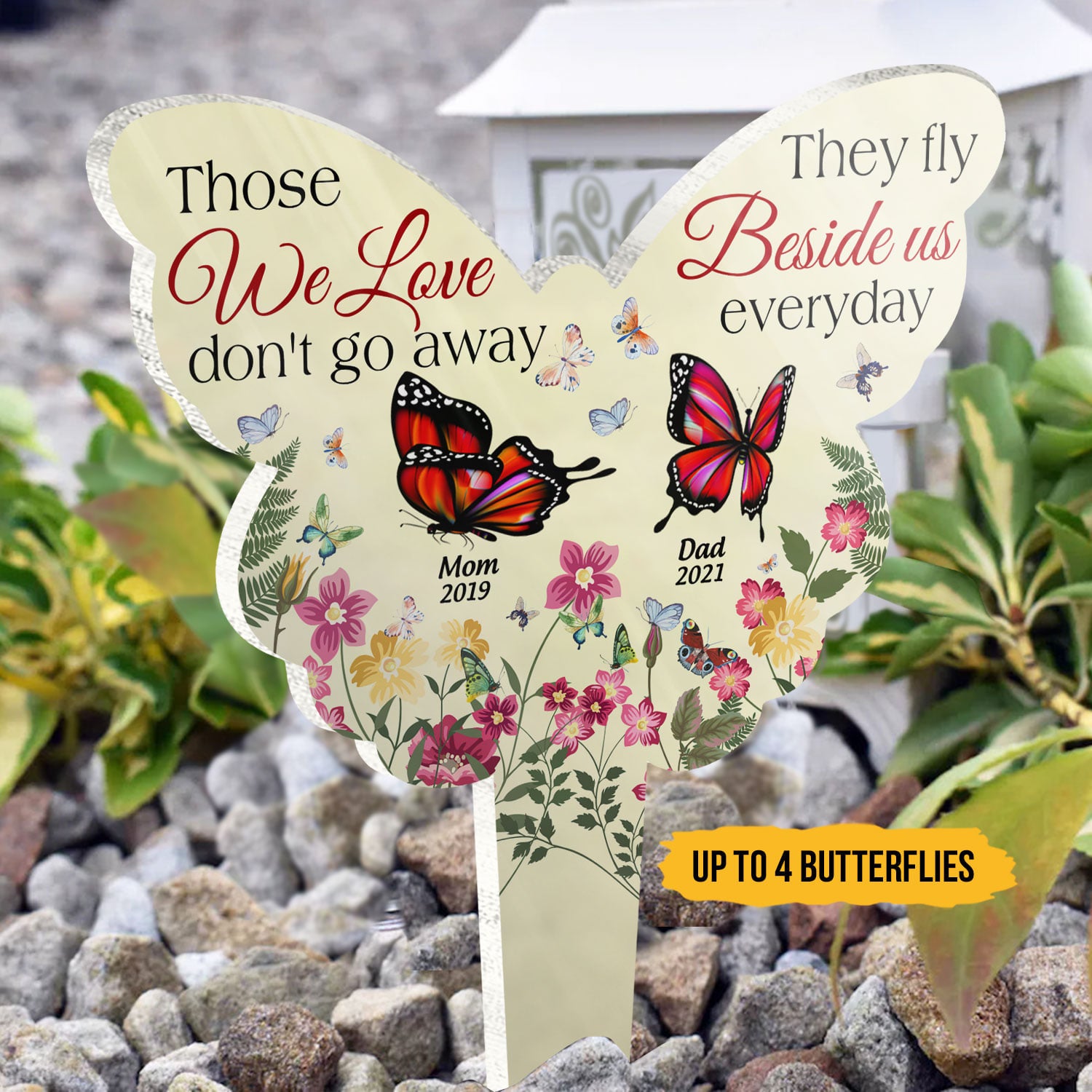 Those We Love Fly Beside Us Everyday - Memorial Gift - Personalized Custom Butterfly Acrylic Plaque Stake
