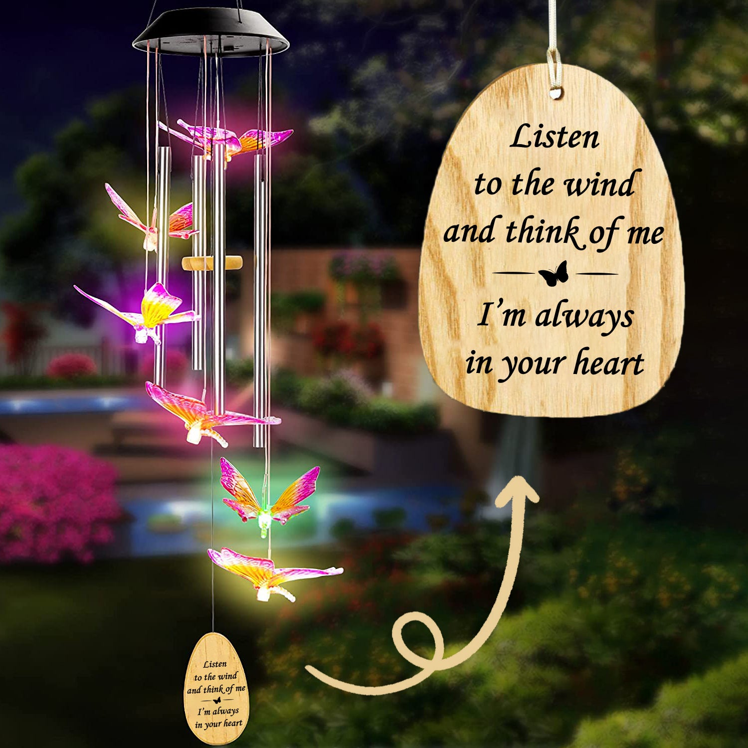 Butterfly Solar Memorial Wind Chimes