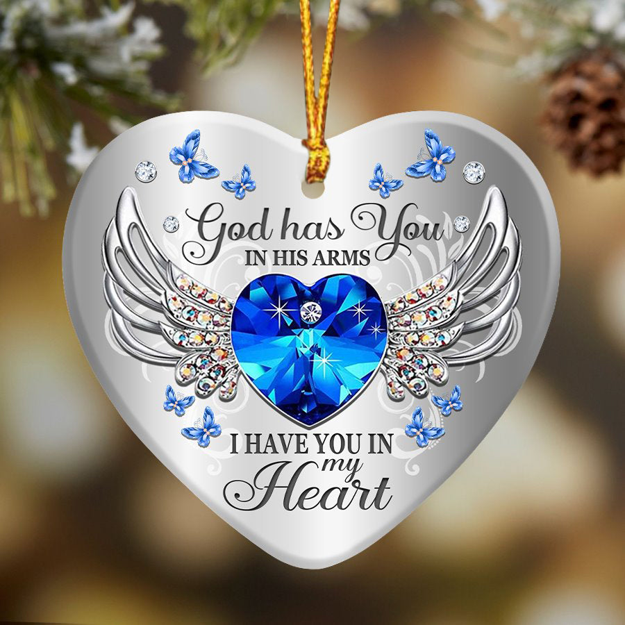 God Has You In His Arms Heart Ornament (Porcelain)