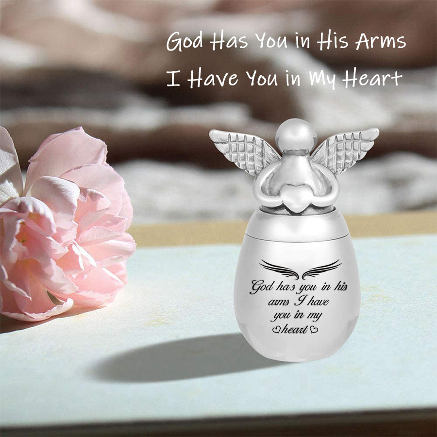 Mini Angel Keepsake Urn for Ashes-God Has You in His Arms, I Have You in My Heart