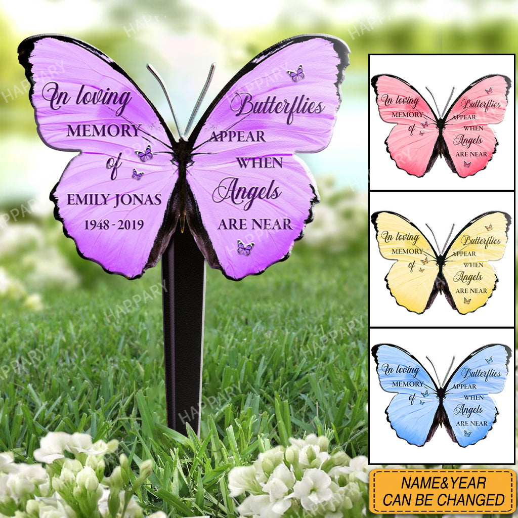 Angels Are Near Memorial Butterflies Personalized Acrylic Plaque Stake