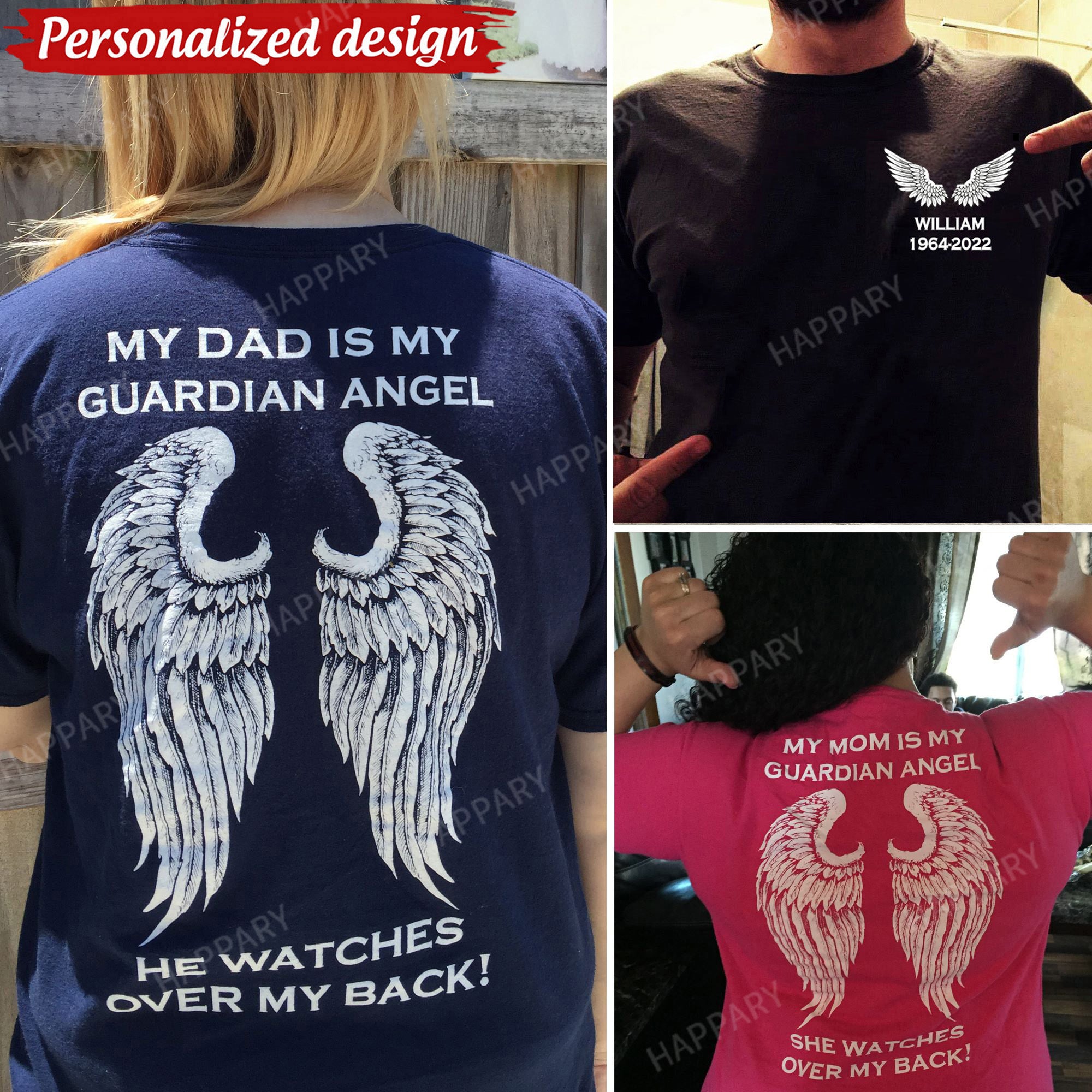 My Guardian Angel Watches Over My Back Personalized Memorial T-shirt