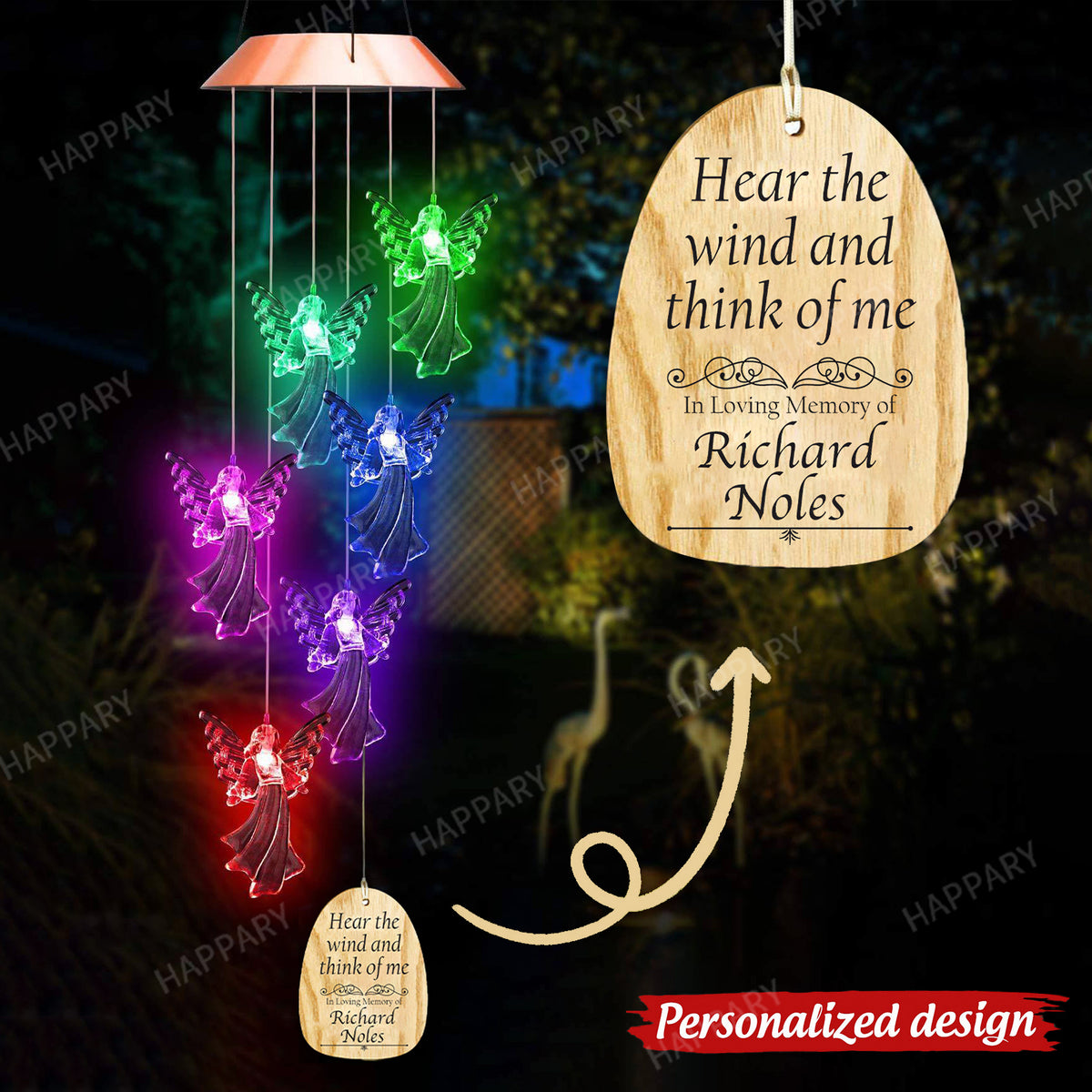 Personalized Guardian Angel Solar Memorial Wind Chimes