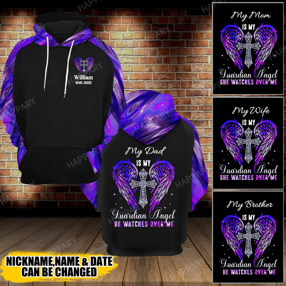 My Guardian Angel Watches Over Me Personalized All Over Print Hoodie