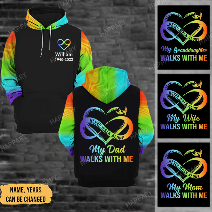 Rainbow Never Walk Alone My Love Walks With Me Personalized All Over Print Hoodie