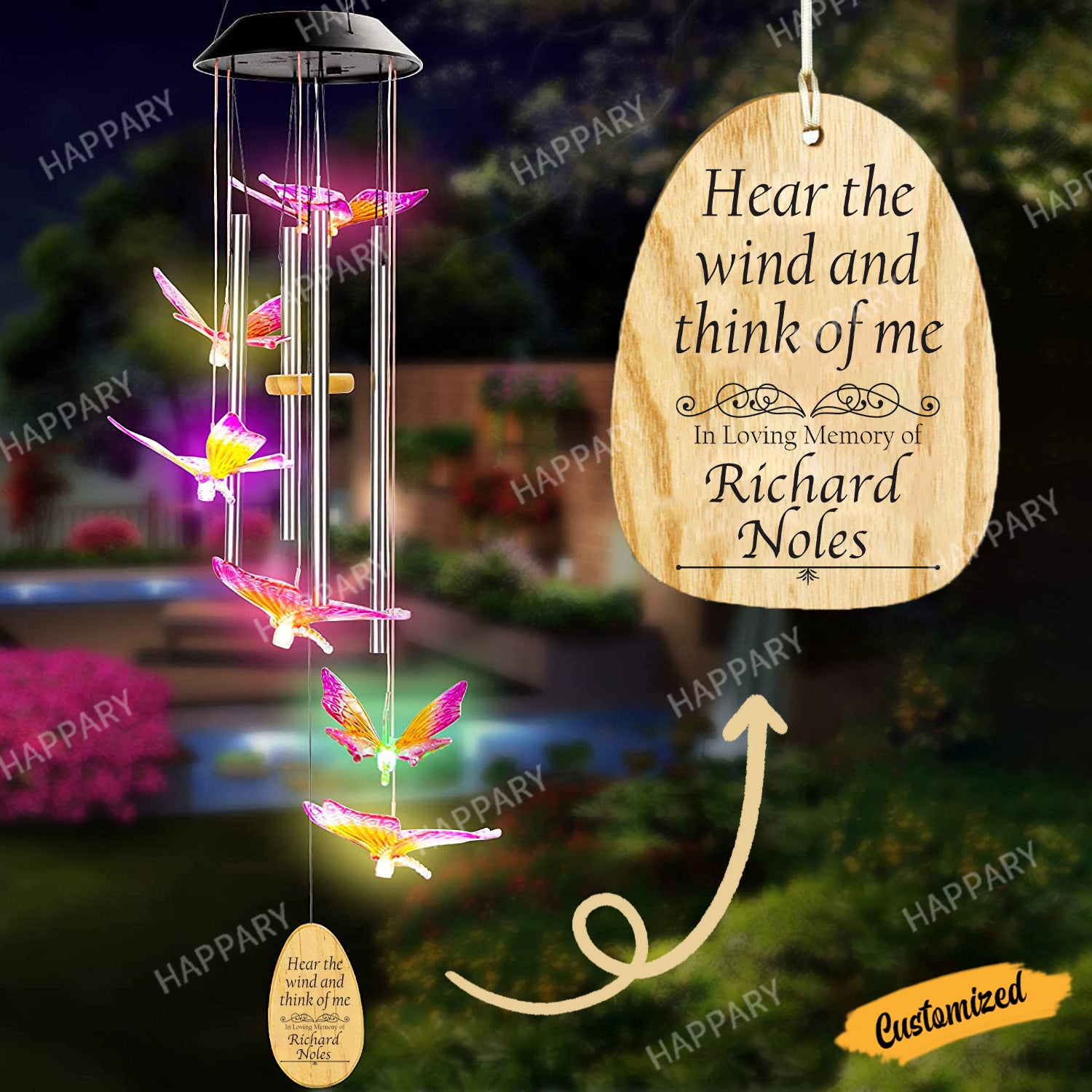 Personalized Butterfly Solar Memorial Wind Chimes