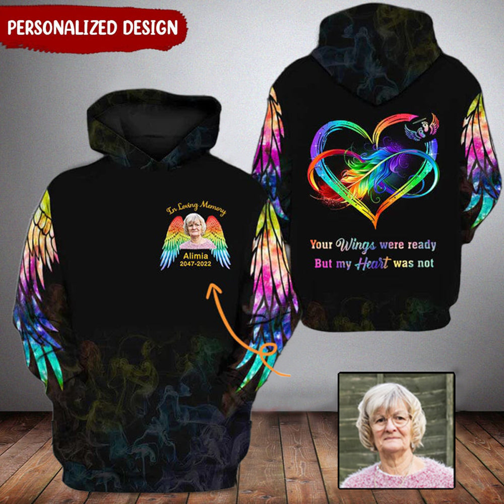Upload Photo Rainbow Wings Angel Family Loss Memorial Gift Customized 3d Hoodie